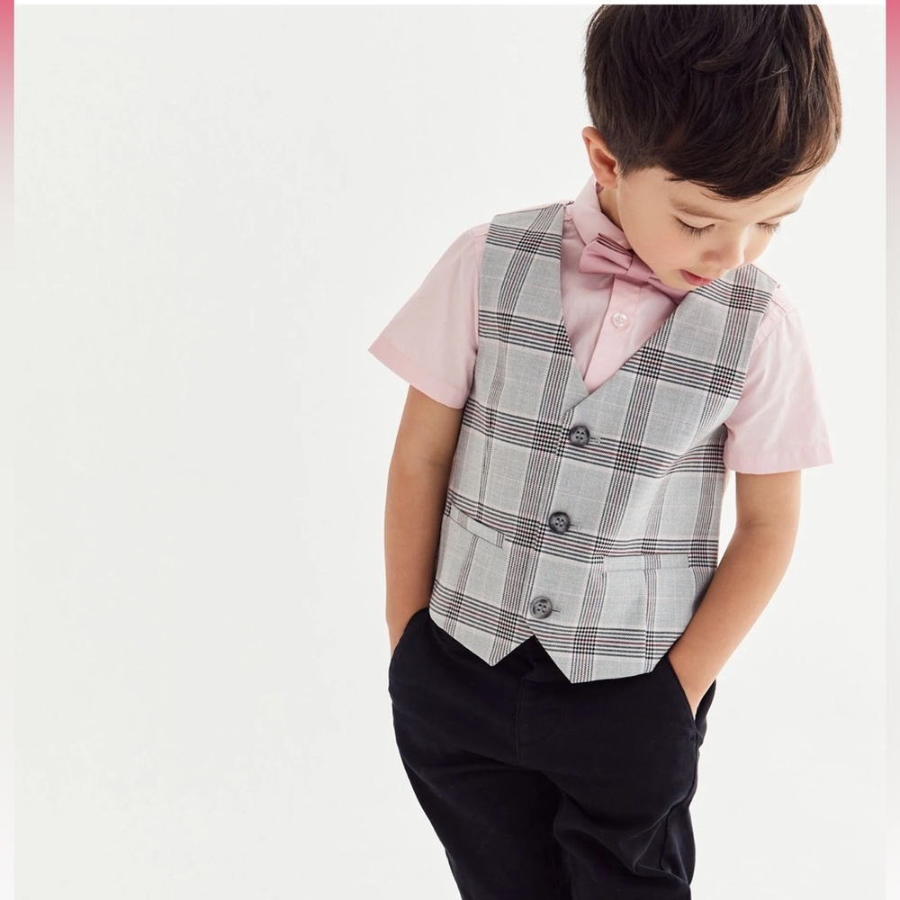 Grey Check Waistcoat and Pink Shirt Set Toddler 1.5T-2 T - Picture 4 of 13